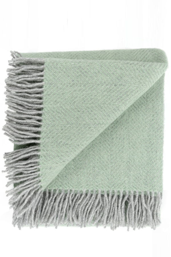 Prince of Scots Highland Tweeds Herringbone Pure New Wool Throw - Basil
