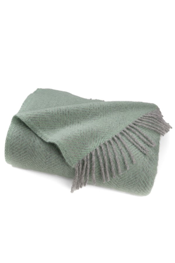 Prince of Scots Highland Tweeds Herringbone Pure New Wool Throw - Basil