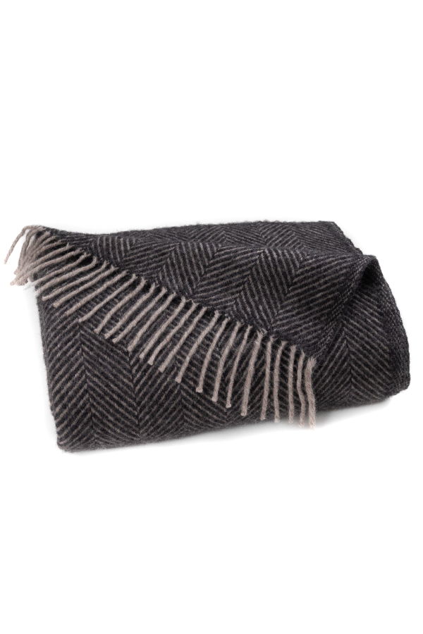 Prince of Scots Highland Tweeds Herringbone Pure New Wool Throw - Charcoal