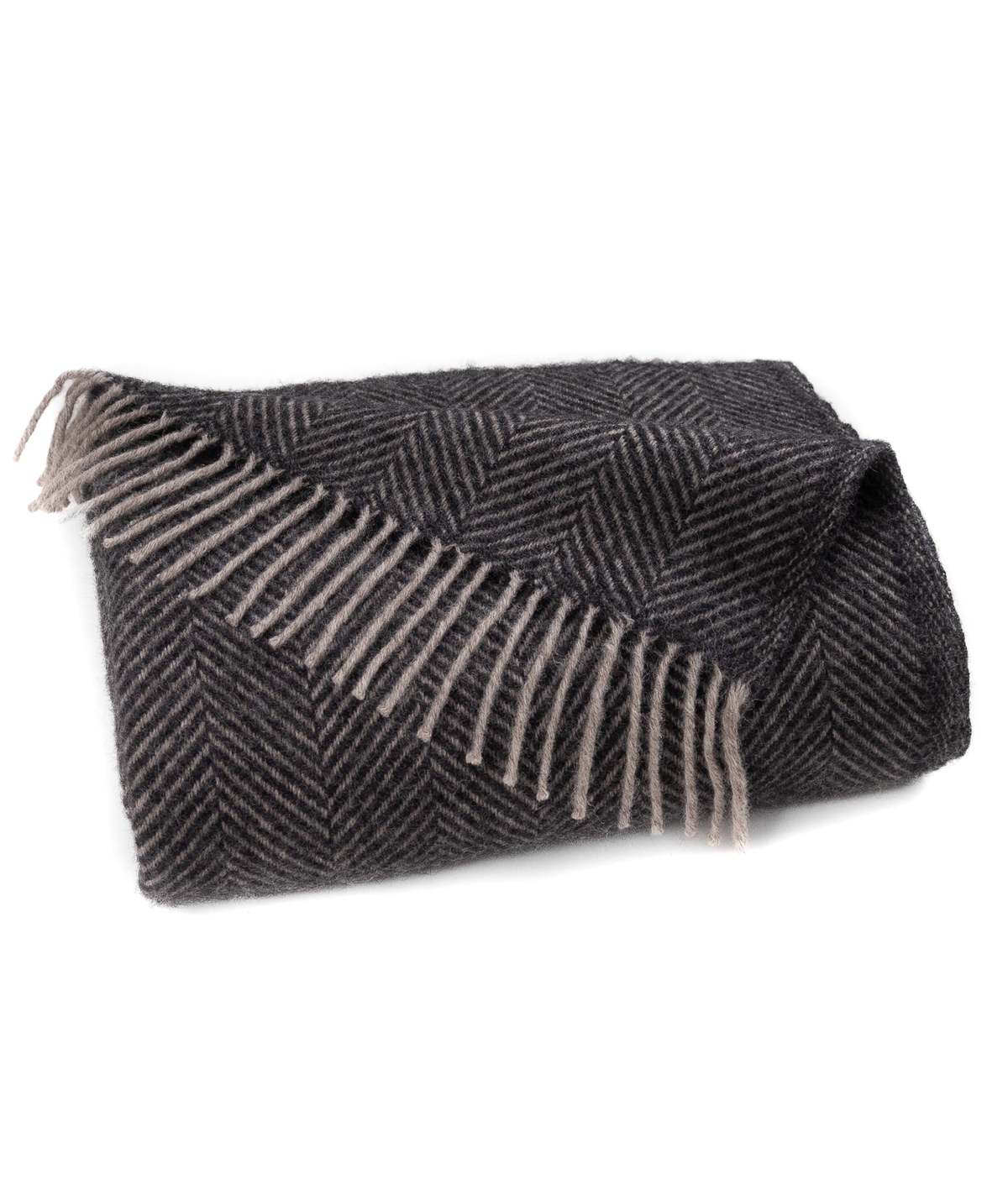 Prince of Scots Highland Tweeds Herringbone Pure New Wool Throw - Charcoal - Image 1 of 6