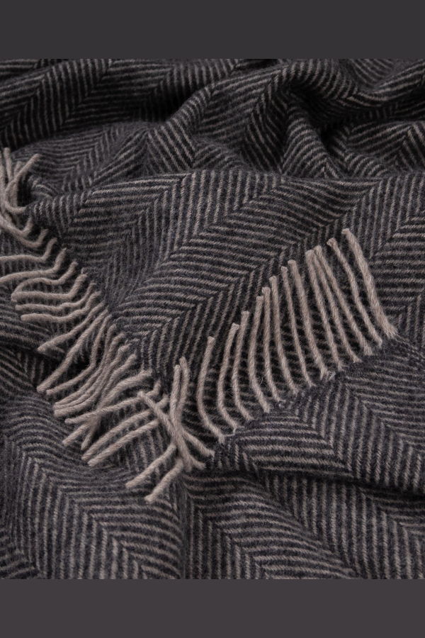 Prince of Scots Highland Tweeds Herringbone Pure New Wool Throw - Charcoal