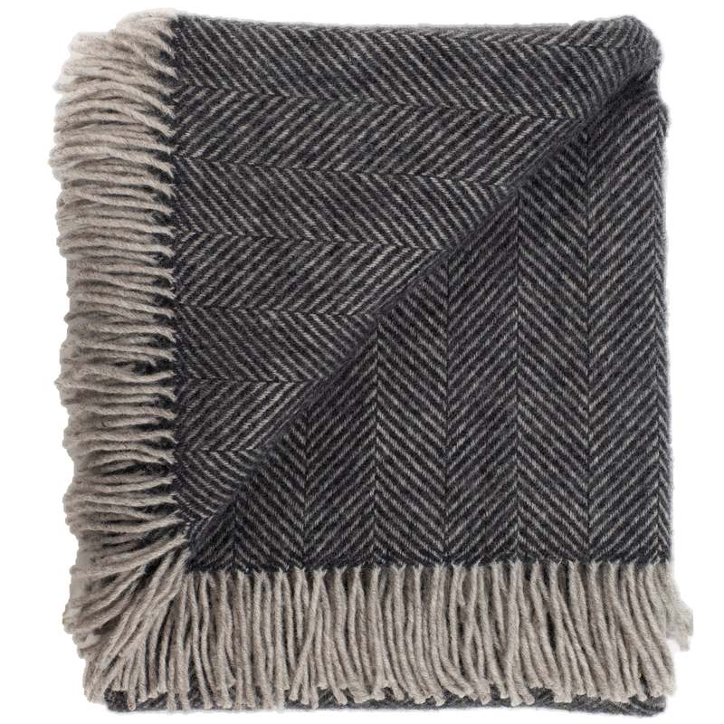 Prince of Scots Highland Tweeds Herringbone Pure New Wool Throw - Charcoal