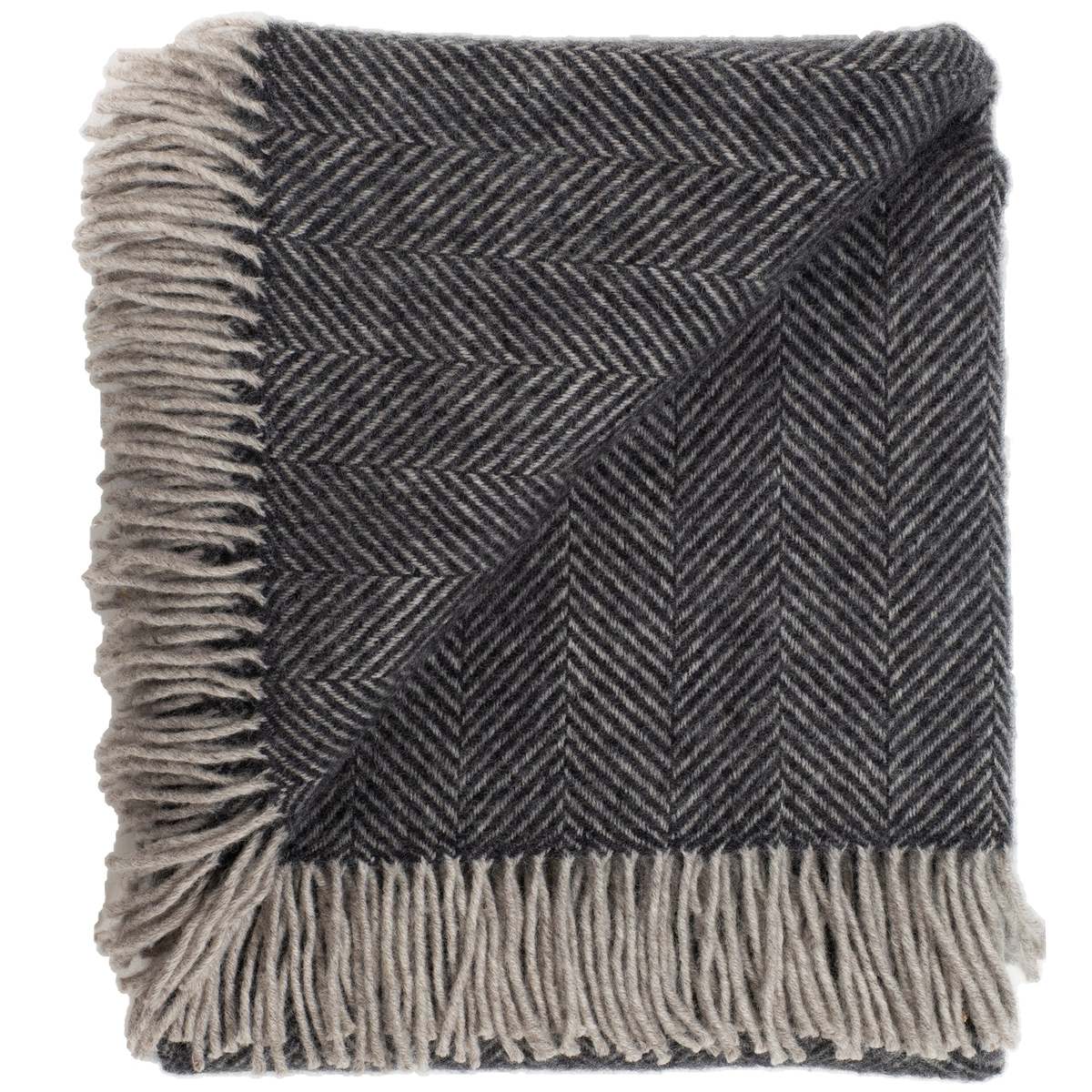 Prince of Scots Highland Tweeds Herringbone Pure New Wool Throw - Charcoal - Image 3 of 6