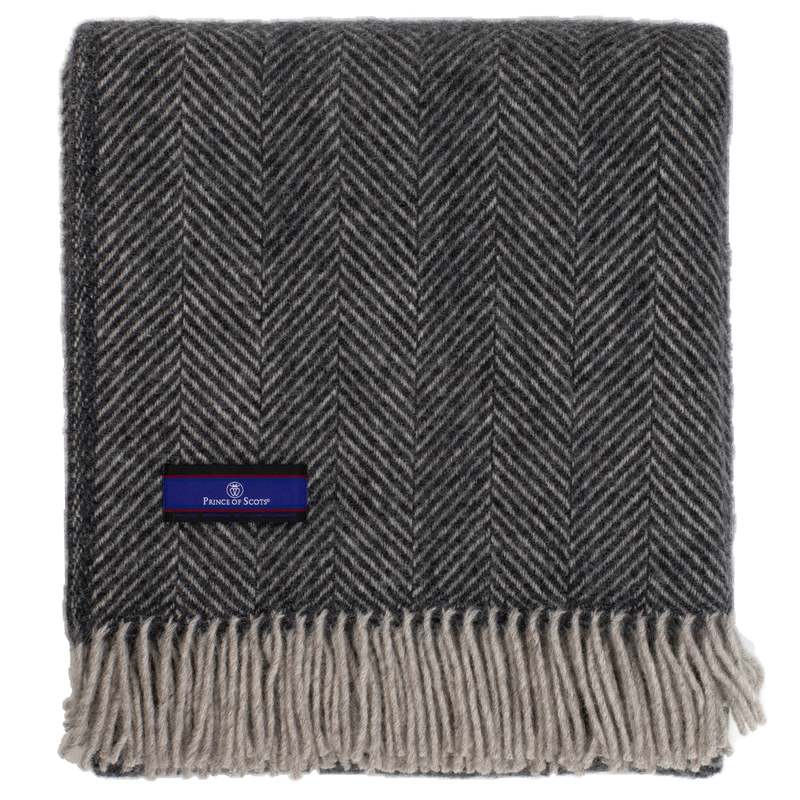 Prince of Scots Highland Tweeds Herringbone Pure New Wool Throw - Charcoal