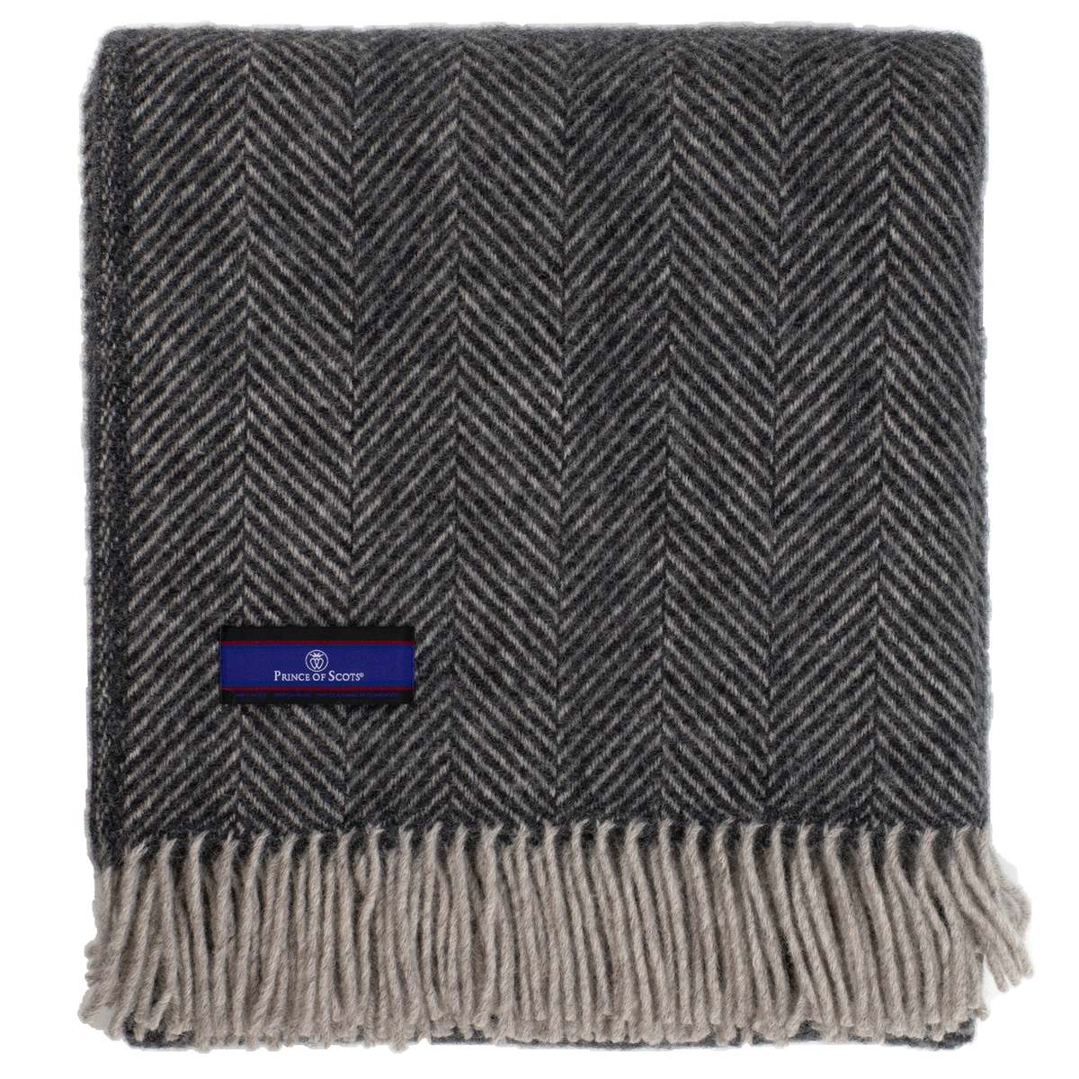 Prince of Scots Highland Tweeds Herringbone Pure New Wool Throw - Charcoal - Image 5 of 6