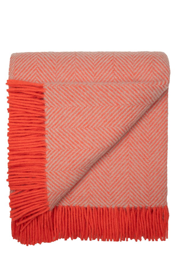 Prince of Scots Highland Tweeds Herringbone Pure New Wool Throw - Flamingo