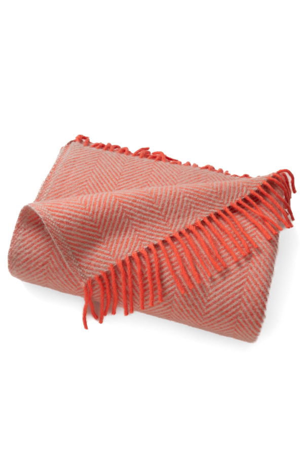 Prince of Scots Highland Tweeds Herringbone Pure New Wool Throw - Flamingo