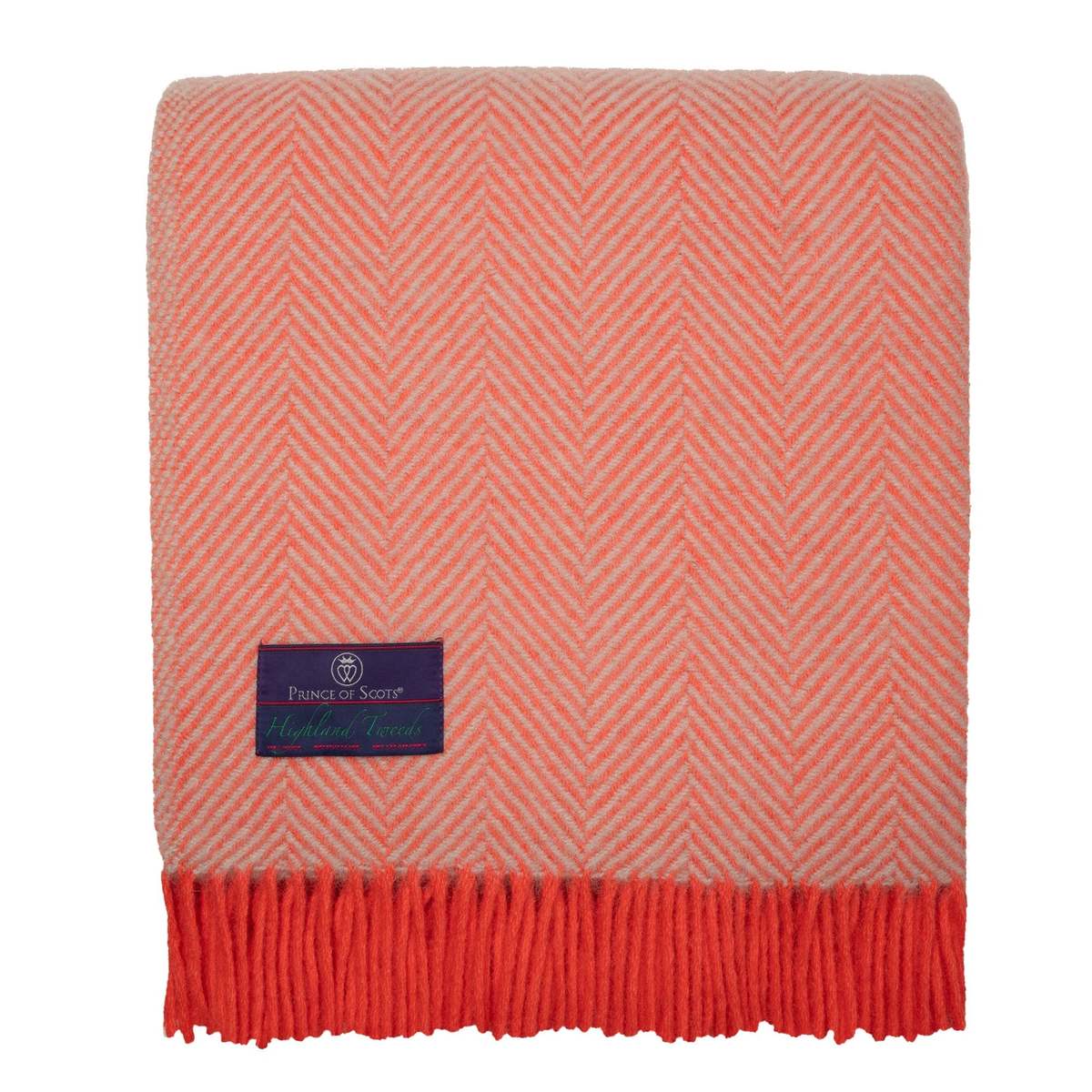 Prince of Scots Highland Tweeds Herringbone Pure New Wool Throw - Flamingo - Image 4 of 4
