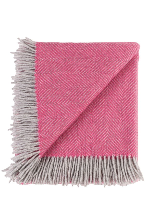 Prince of Scots Highland Tweeds Herringbone Pure New Wool Throw Blanket - Magenta Pink