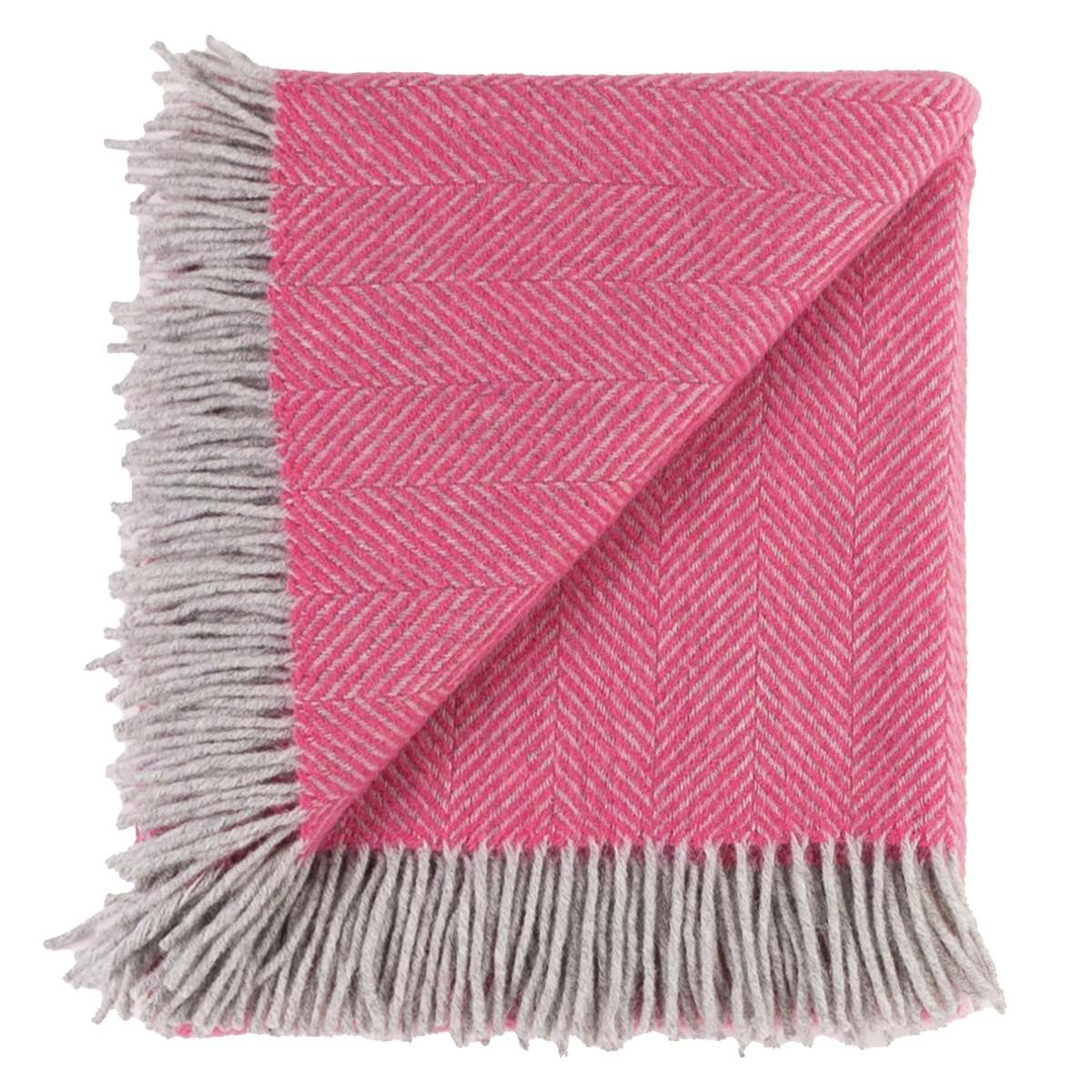Prince of Scots Highland Tweeds Herringbone Pure New Wool Throw Blanket - Magenta Pink - Image 1 of 7