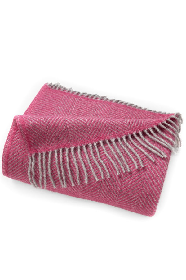 Prince of Scots Highland Tweeds Herringbone Pure New Wool Throw Blanket - Magenta Pink