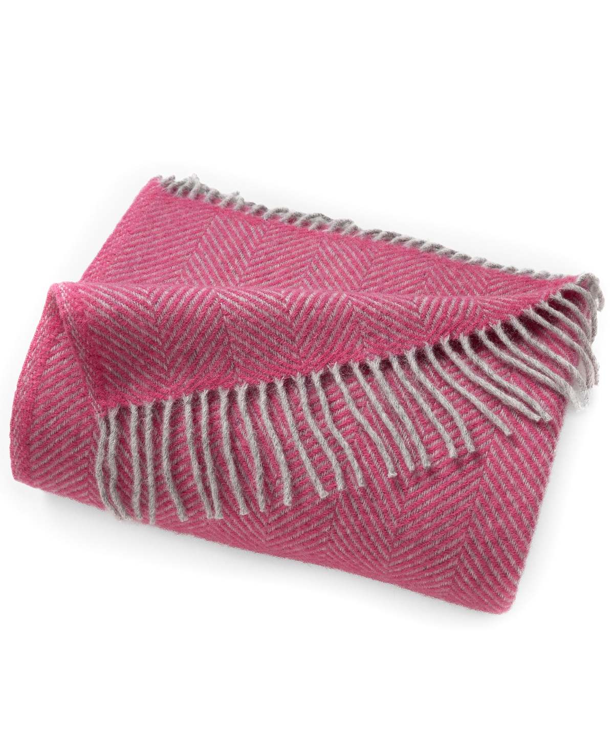 Prince of Scots Highland Tweeds Herringbone Pure New Wool Throw Blanket - Magenta Pink - Image 2 of 7