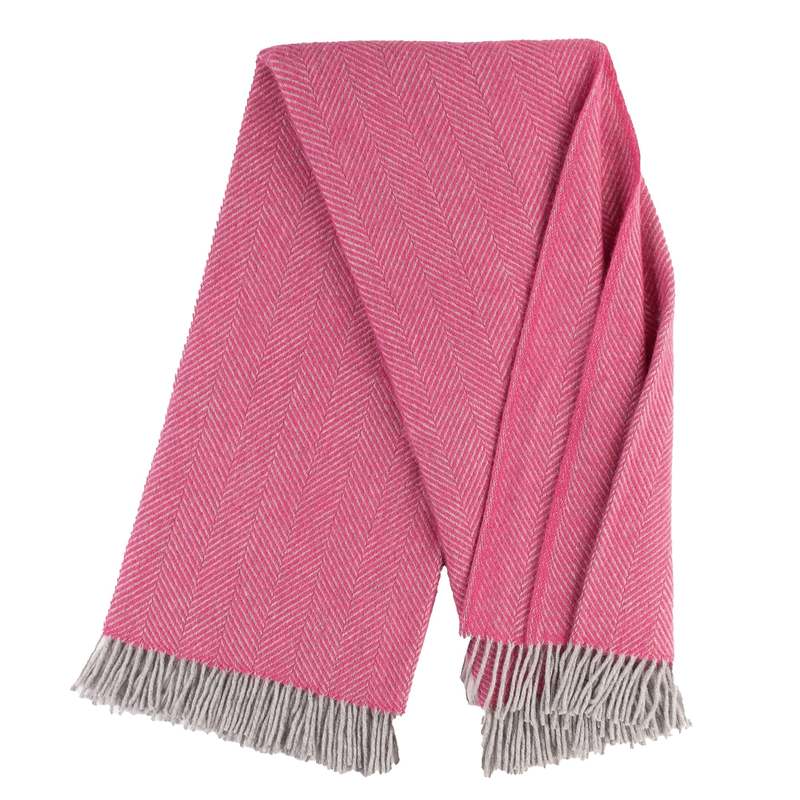 Prince of Scots Highland Tweeds Herringbone Pure New Wool Throw Blanket - Magenta Pink