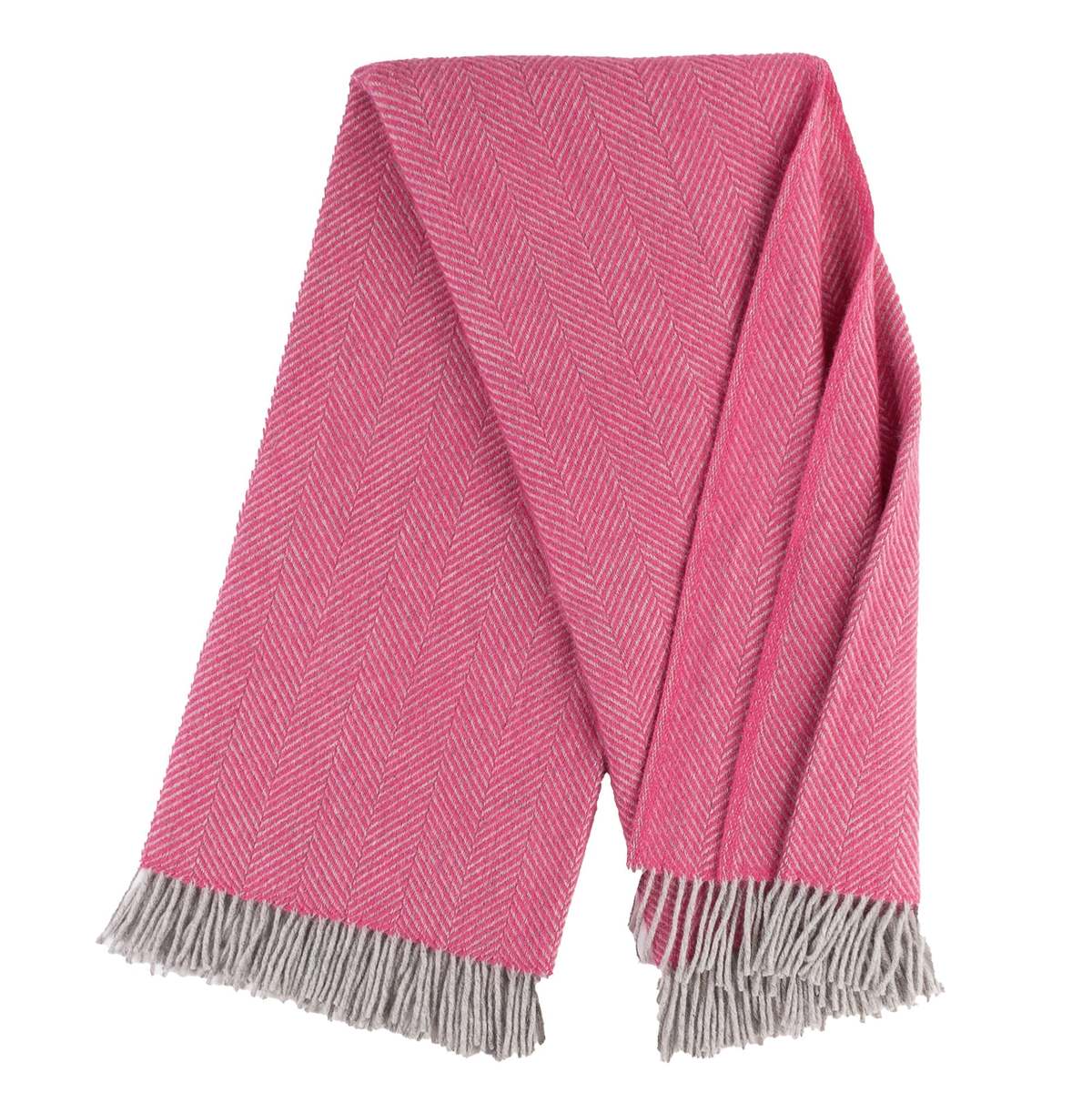 Prince of Scots Highland Tweeds Herringbone Pure New Wool Throw Blanket - Magenta Pink - Image 3 of 7