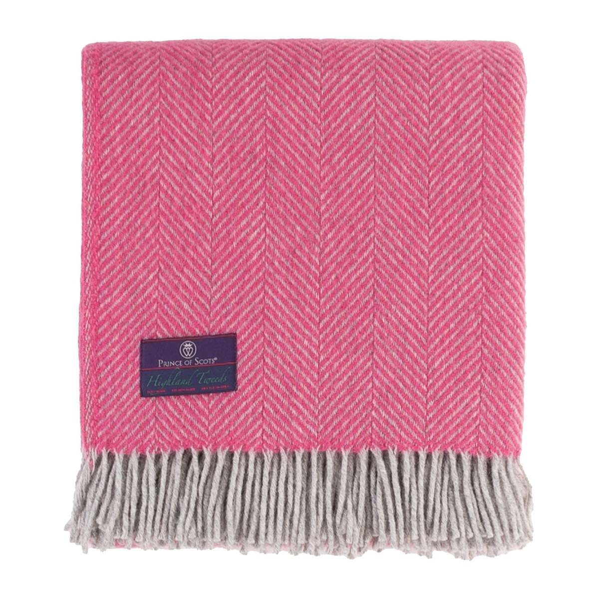 Prince of Scots Highland Tweeds Herringbone Pure New Wool Throw Blanket - Magenta Pink - Image 4 of 7