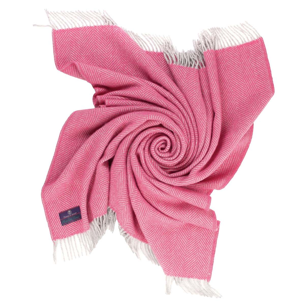 Prince of Scots Highland Tweeds Herringbone Pure New Wool Throw Blanket - Magenta Pink - Image 5 of 7