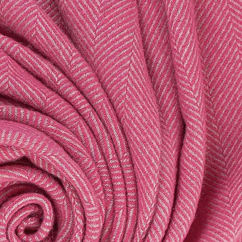 Prince of Scots Highland Tweeds Herringbone Pure New Wool Throw Blanket - Magenta Pink