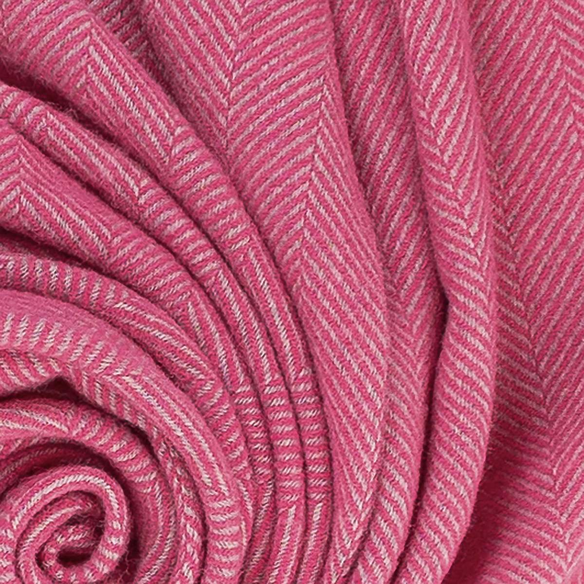 Prince of Scots Highland Tweeds Herringbone Pure New Wool Throw Blanket - Magenta Pink - Image 6 of 7