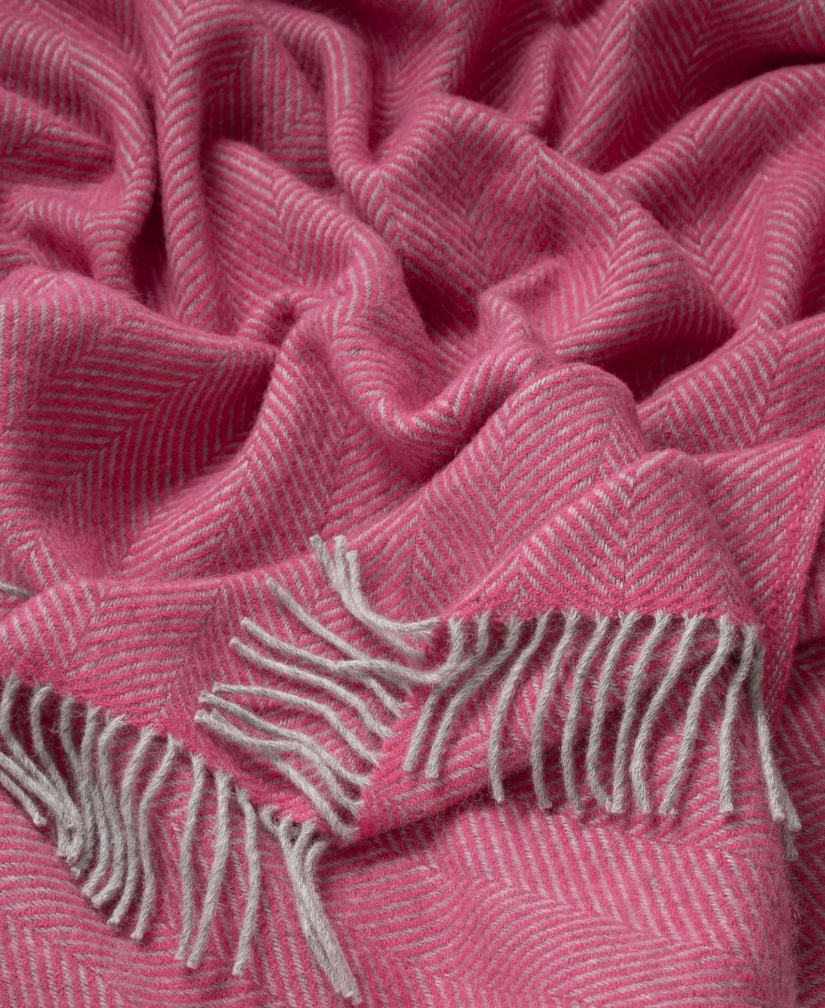 Prince of Scots Highland Tweeds Herringbone Pure New Wool Throw Blanket - Magenta Pink - Image 7 of 7