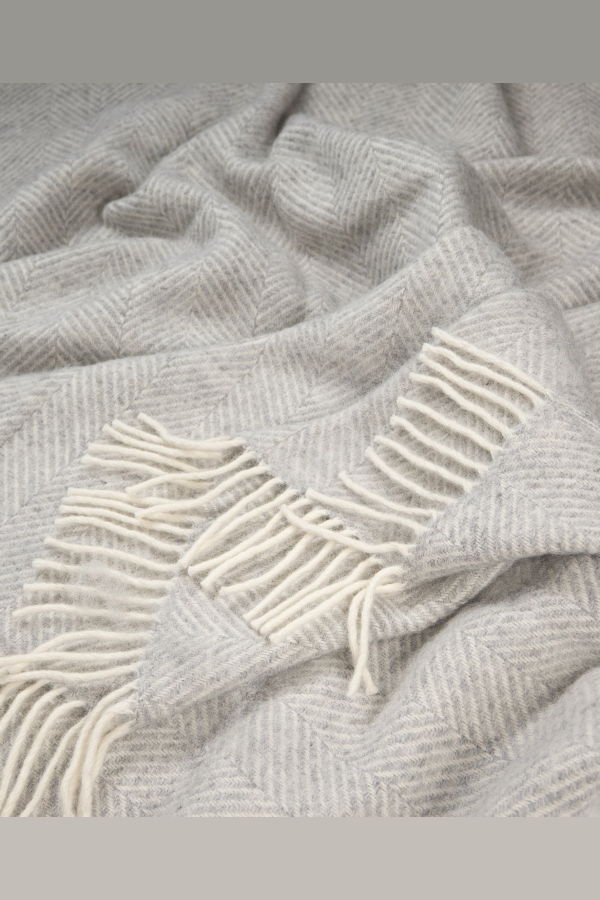 Prince of Scots Highland Tweeds Herringbone Pure New Wool Throw - Silver