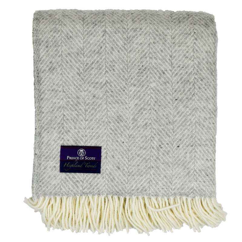 Prince of Scots Highland Tweeds Herringbone Pure New Wool Throw - Silver