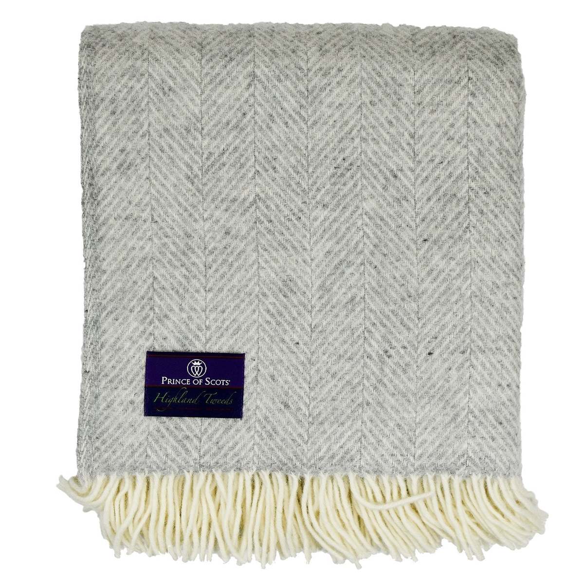 Prince of Scots Highland Tweeds Herringbone Pure New Wool Throw - Silver - Image 4 of 4