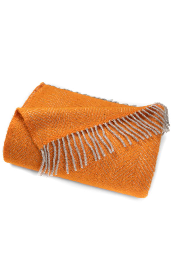 Prince of Scots Highland Tweeds Herringbone Pure New Wool Throw - Atomic Orange
