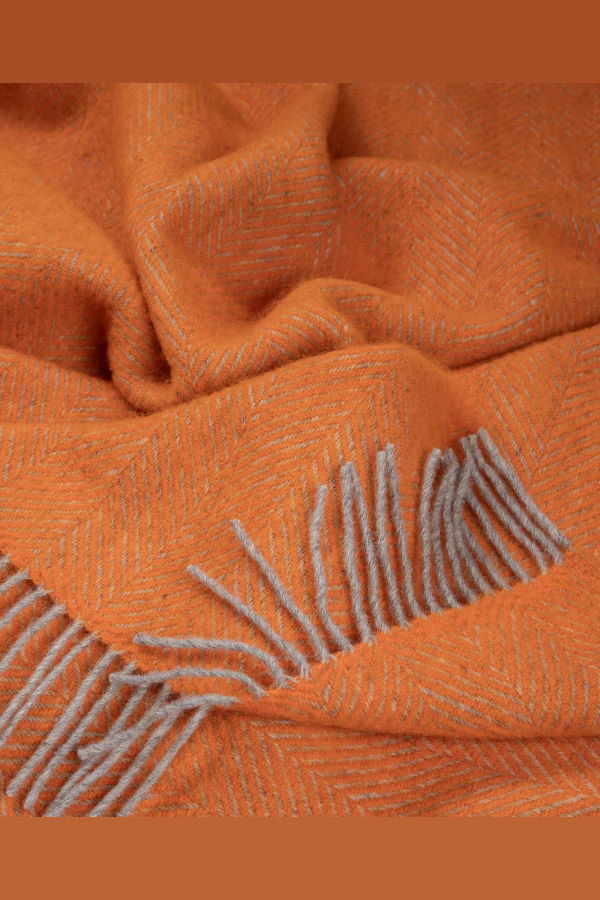 Prince of Scots Highland Tweeds Herringbone Pure New Wool Throw - Atomic Orange