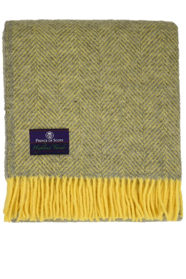 Prince of Scots Highland Tweeds Herringbone Pure New Wool Throw Blanket - Finch