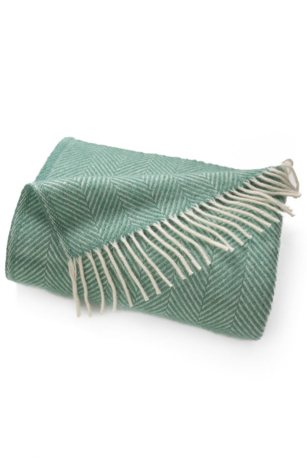 Prince of Scots Highland Tweeds Herringbone Pure New Wool Throw - Mint