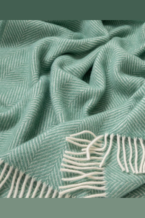 Prince of Scots Highland Tweeds Herringbone Pure New Wool Throw - Mint