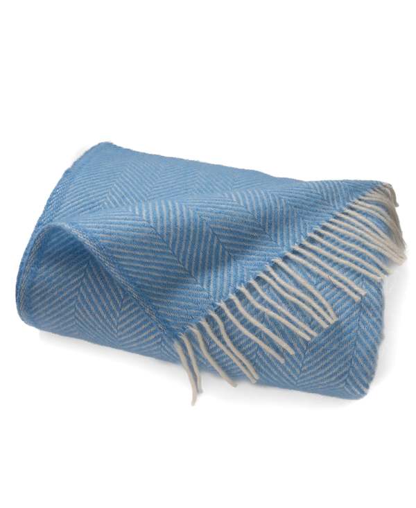Prince of Scots Highland Tweeds Herringbone Pure New Wool Throw - Sky Blue