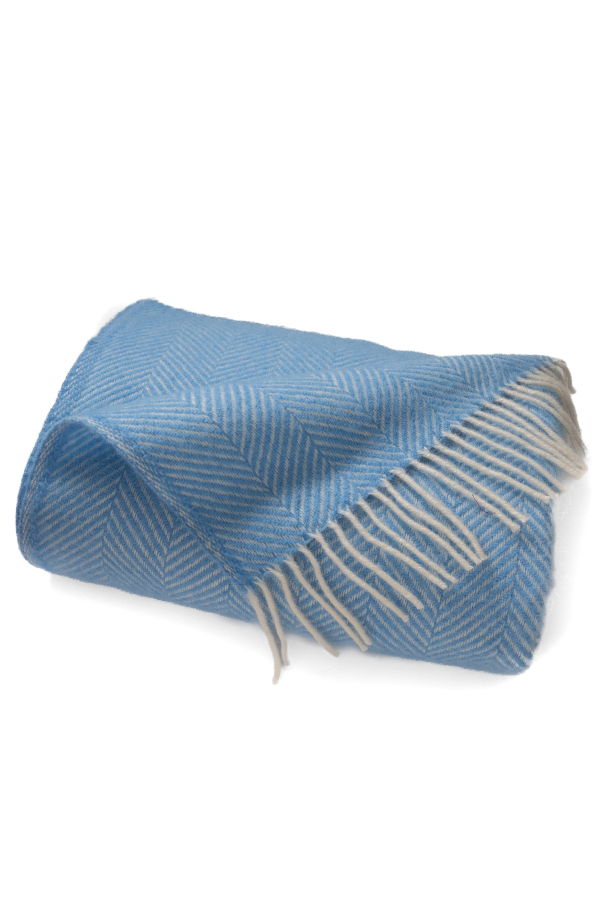 Prince of Scots Highland Tweeds Herringbone Pure New Wool Throw - Sky Blue