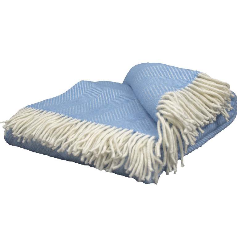 Prince of Scots Highland Tweeds Herringbone Pure New Wool Throw - Sky Blue