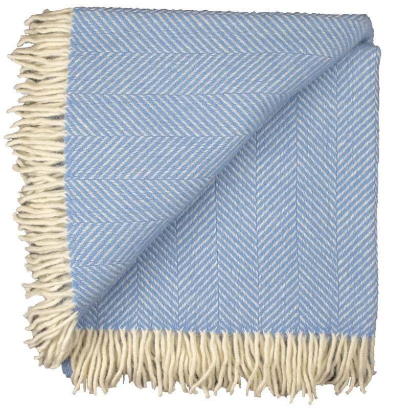 Prince of Scots Highland Tweeds Herringbone Pure New Wool Throw - Sky Blue