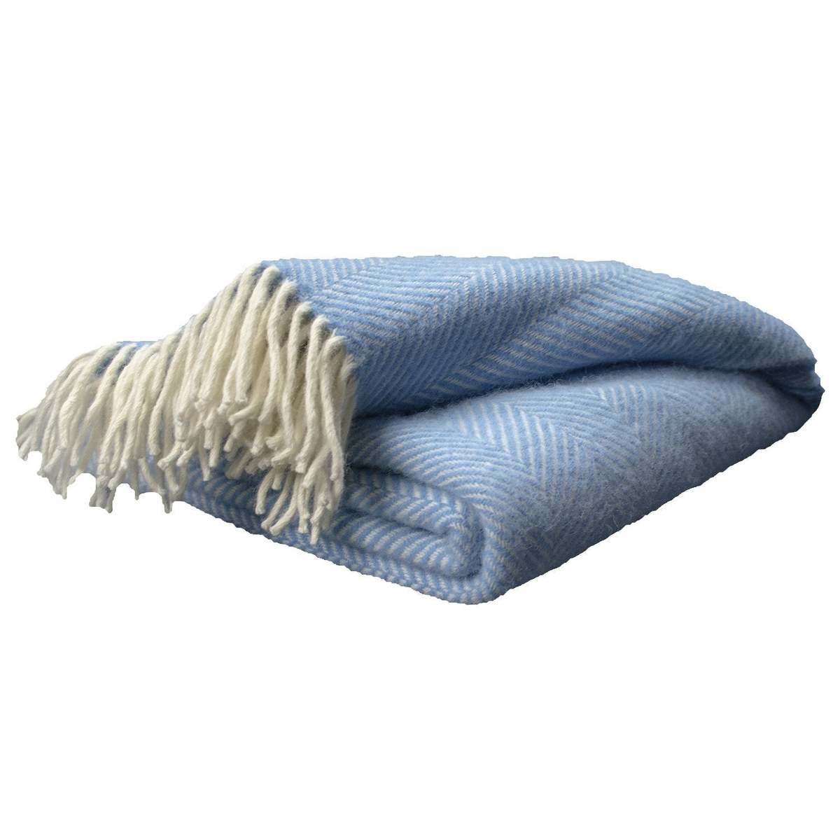 Prince of Scots Highland Tweeds Herringbone Pure New Wool Throw - Sky Blue - Image 8 of 8