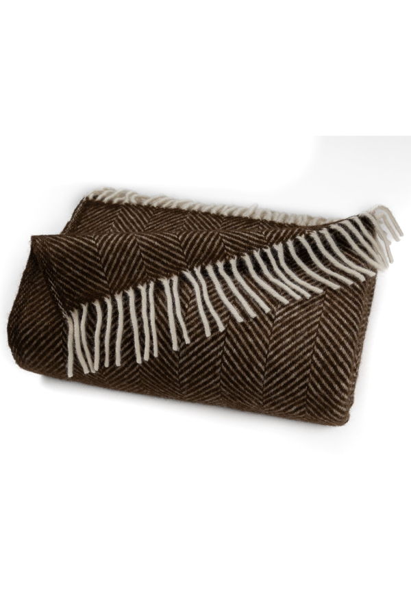 Prince of Scots Highland Tweeds Herringbone Pure New Wool Throw - Vanilla Bean