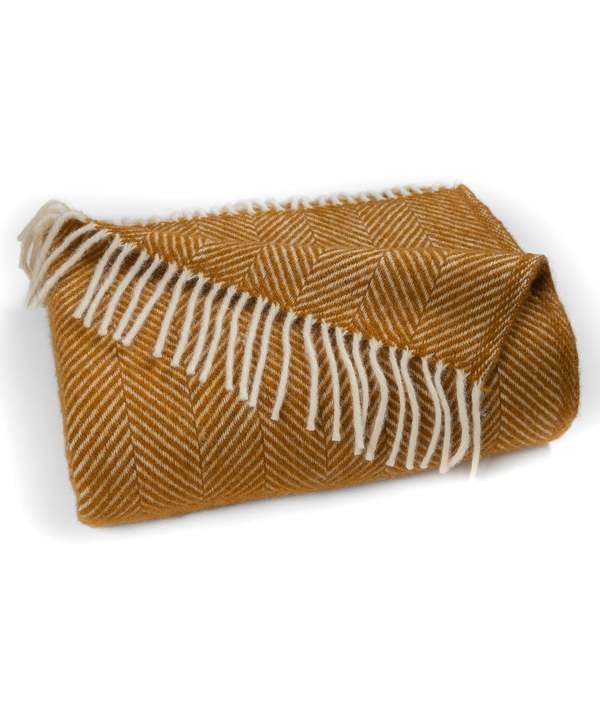 Prince of Scots Highland Tweeds Herringbone Pure New Wool Throw - Whiskey