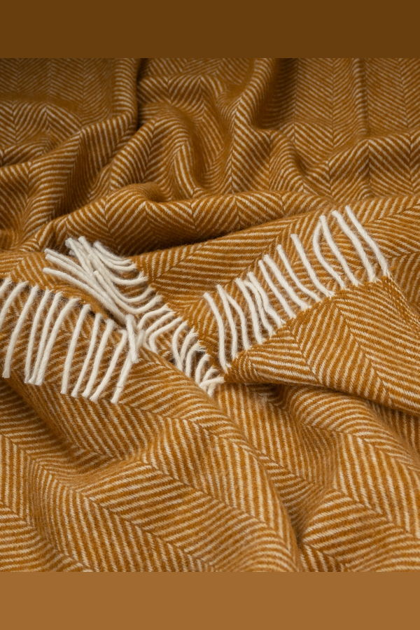 Prince of Scots Highland Tweeds Herringbone Pure New Wool Throw - Whiskey