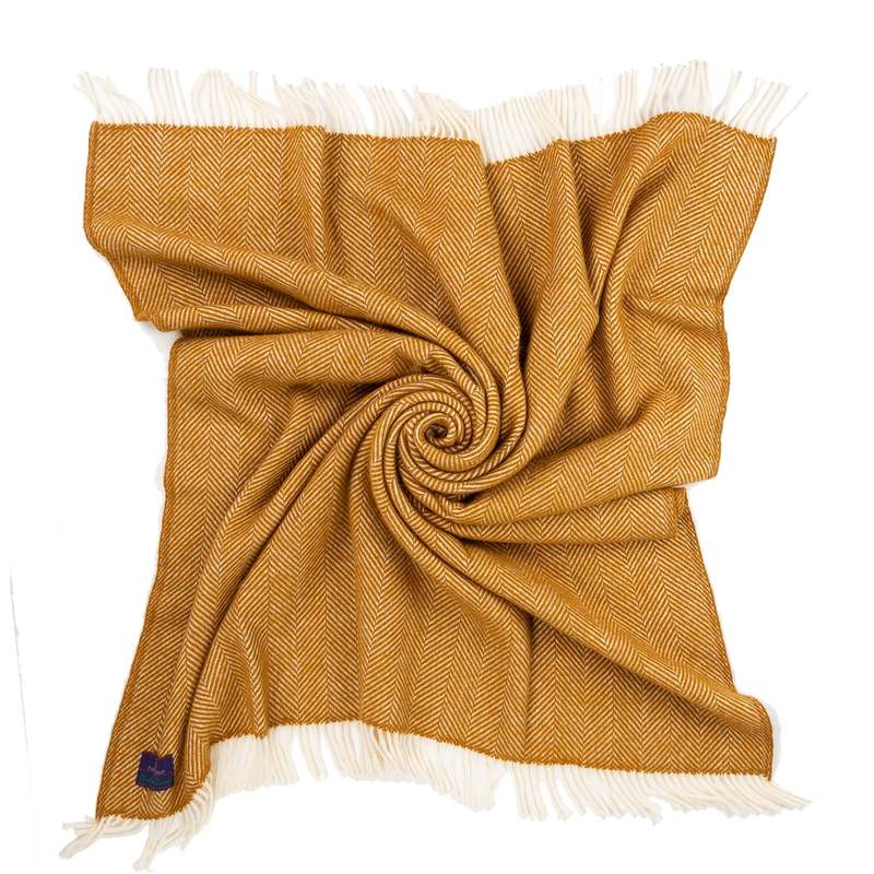 Prince of Scots Highland Tweeds Herringbone Pure New Wool Throw - Whiskey