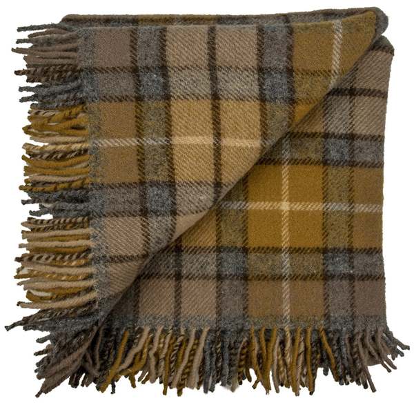 Prince of Scots Highland Tweeds Pure New Wool Fluffy Throw Blanket - Natural Buchanan