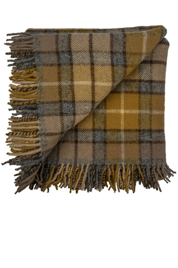 Prince of Scots Highland Tweeds Pure New Wool Fluffy Throw Blanket - Natural Buchanan