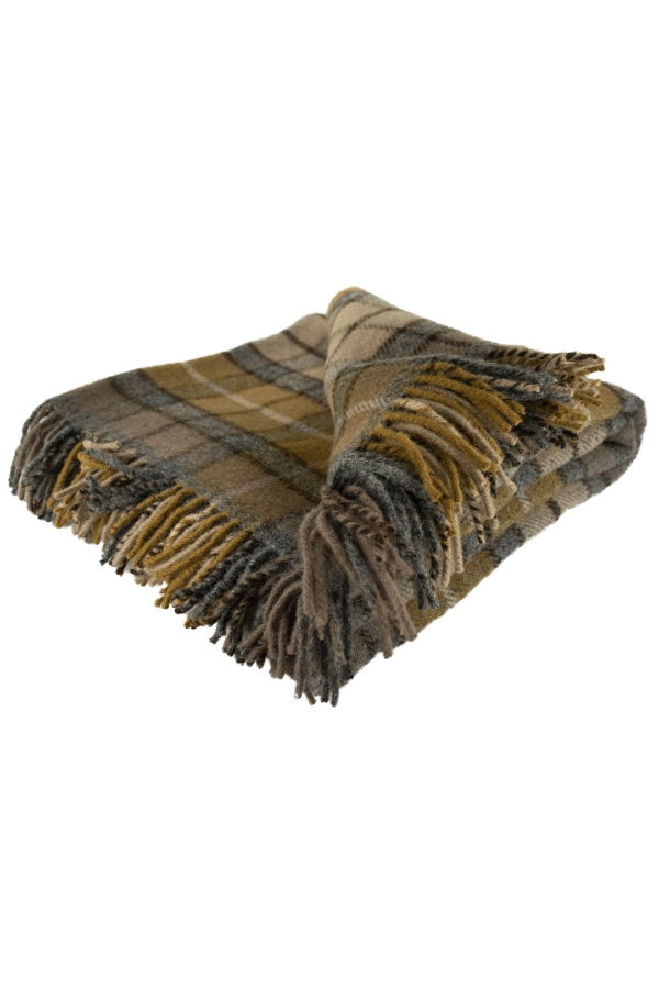 Prince of Scots Highland Tweeds Pure New Wool Fluffy Throw Blanket - Natural Buchanan