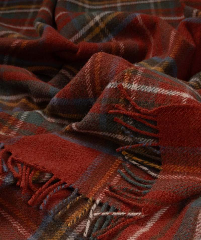 Prince of Scots Highland Tweeds Pure New Wool Fluffy Throw - Antique Royal Stewart