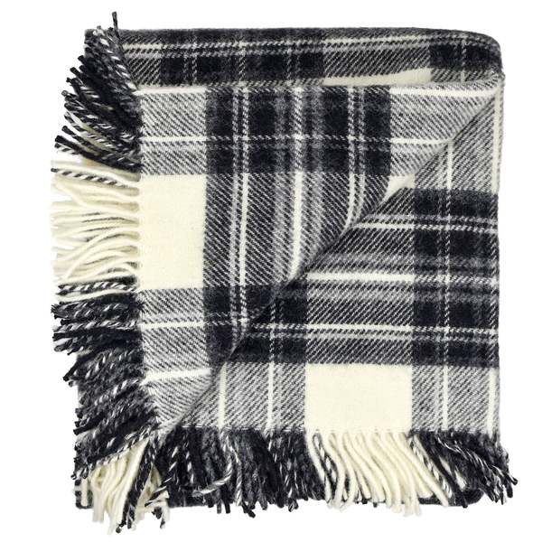 Prince of Scots Highland Tweeds Pure New Wool Fluffy Throw - Grey Dress Stewart