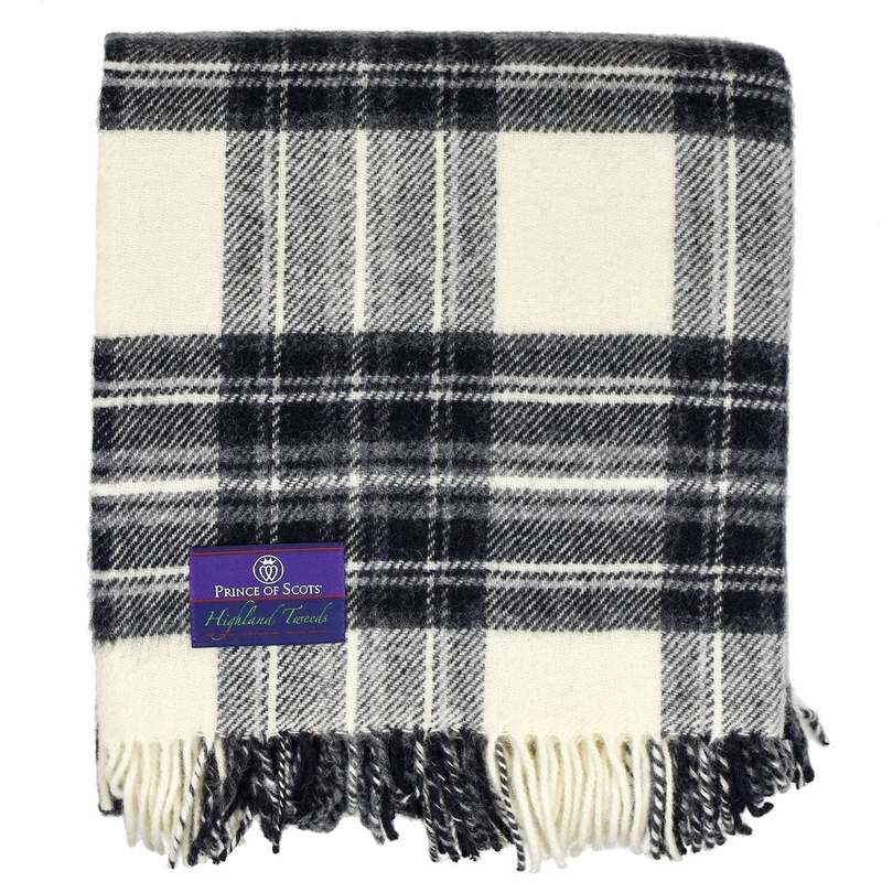 Prince of Scots Highland Tweeds Pure New Wool Fluffy Throw - Grey Dress Stewart