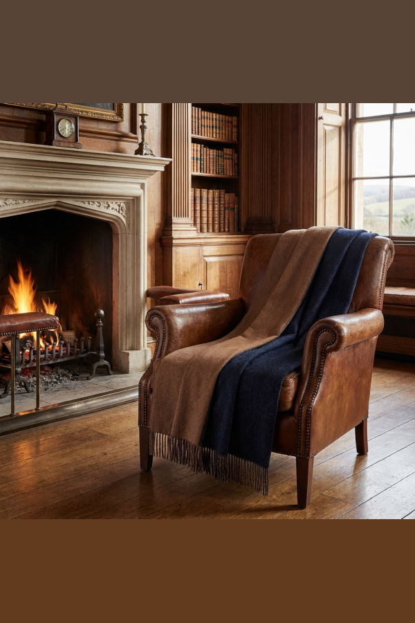 Prince of Scots Highland Tweeds Reversible Double Cloth Throw - Charcoal/Camel