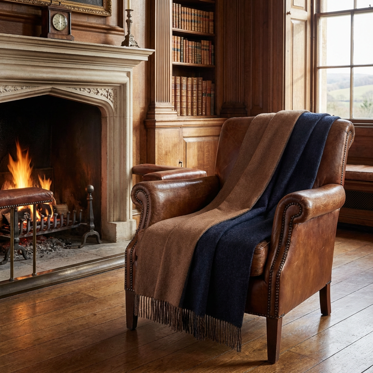 Prince of Scots Highland Tweeds Reversible Double Cloth Throw - Charcoal/Camel - Image 1 of 8