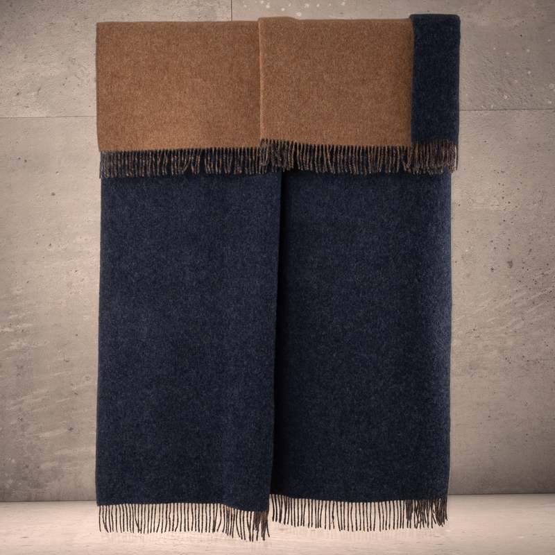 Prince of Scots Highland Tweeds Reversible Double Cloth Throw - Charcoal/Camel