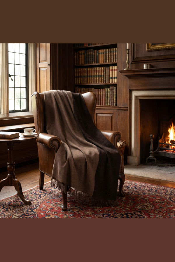 Prince of Scots Highland Tweeds Reversible Double Cloth Throw - Mocha/Brown